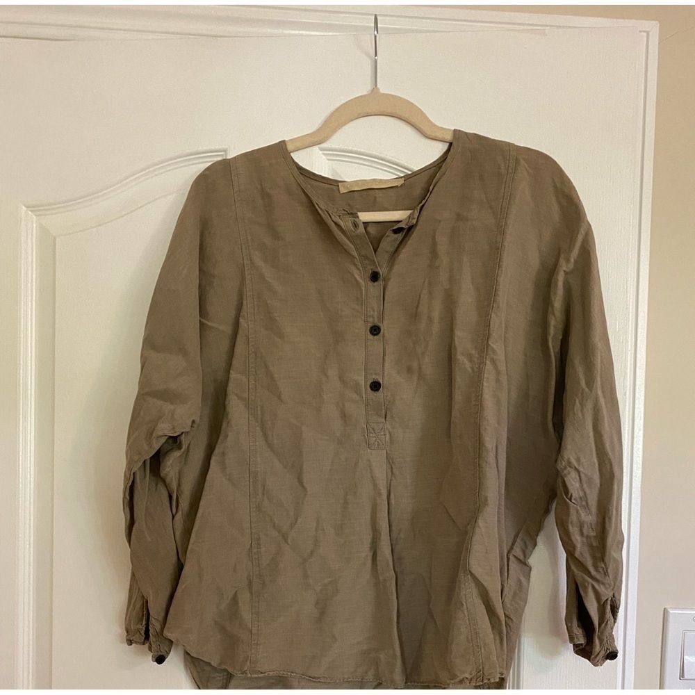 Creatures of comfort / beige silk linen dolman sleeve popover top blouse 4 small - Picture 2 of 6